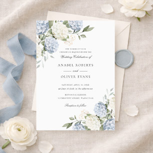 Invitation Mariage Élégant Fleur Bleu Hortensia Verdure