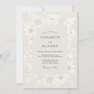 Invitation Mariage Élégant Fleur Ivory