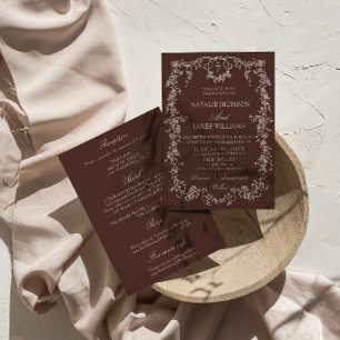 Invitation Mariage Élégant Fleuriste Chocolat Brun Tout En Un