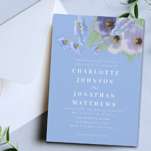 Invitation Mariage Élégant Fleurs Bleues Aquarelle