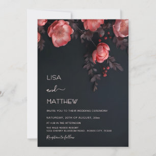 Invitation Mariage Élégant Fleurs de Roses 3D Sombres