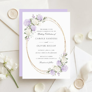 Invitation Mariage Élégant Fleurs Hortensias Violets Verdure