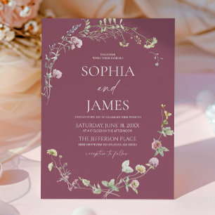 Invitation Mariage Élégant Fleurs Sauvages Cadre Floral