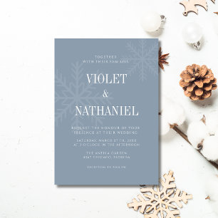 Invitation Mariage élégant flocon de neige bleu poussiéreux d