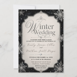 Invitation Mariage Élégant Flocon de Neige de Minuit en Hiver