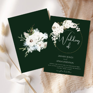 Invitation Mariage élégant floral blanc hivernal vert