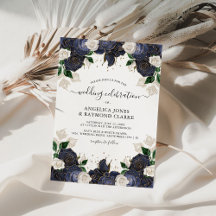 Mariage élégant floral bleu marine et blanc