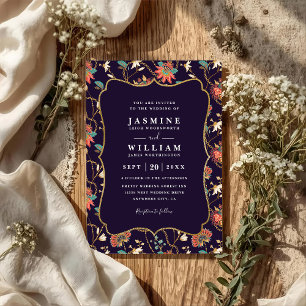 Invitation Mariage élégant floral coloré vintage avec code QR