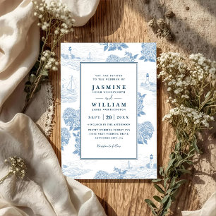 Invitation Mariage élégant floral côtier vintage avec code QR