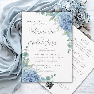 Invitation Mariage Élégant Floral Hydrangea Bleu Budget