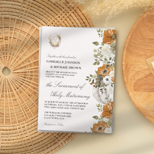 Invitation Mariage Élégant Floral Orange Clair Messe de Maria
