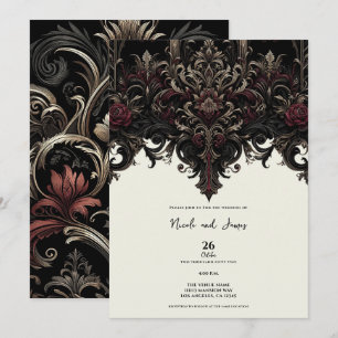Invitation Mariage élégant floral orné gothique
