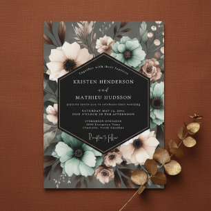 Invitation Mariage Élégant Floral Sarcelle Humeur