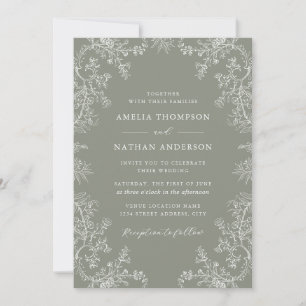 Invitation Mariage Élégant Floral Sauge