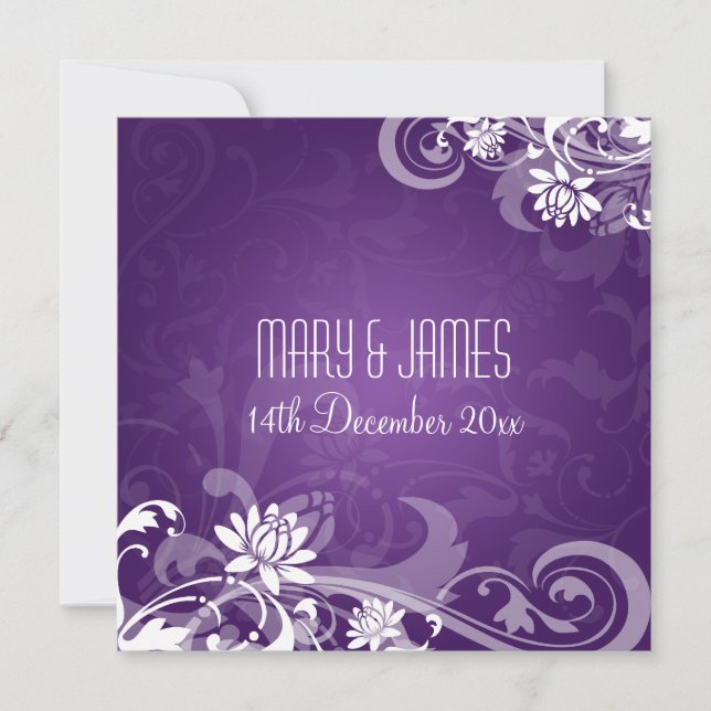 Invitation Mariage Élégant Floral Spirales Violet (Devant)