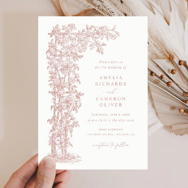 Invitation Mariage Élégant Floral Vintage Roses Treillis