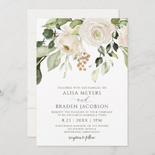 Invitation Mariage élégant Foliage Vert Or Blanc Floral