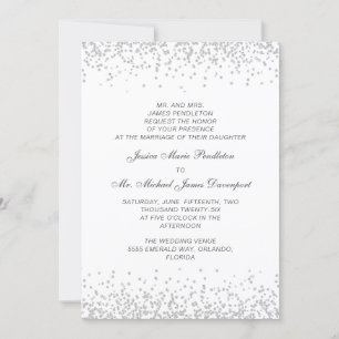 Invitation Mariage élégant Formel Blanc Paillettes Argentées