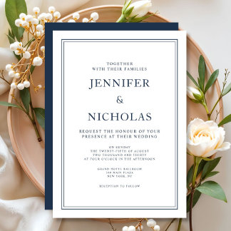 Invitation Mariage élégant formel bleu marine