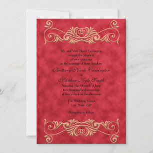Invitation Mariage élégant Formel Rouge et Or