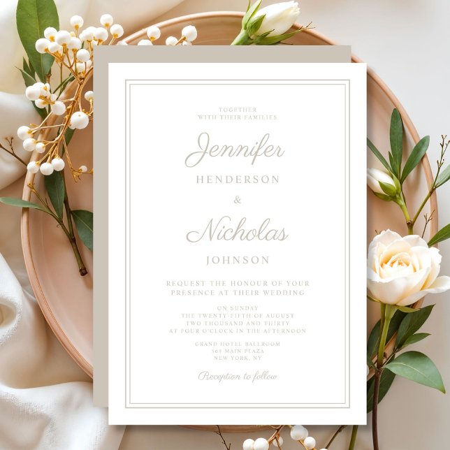 Invitation Mariage élégant formel taupe script  (Elegant Formal Taupe Wedding Invitation)
