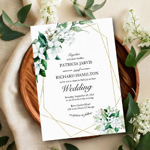 Invitation Mariage Élégant Géométrique Doré avec du Feuillage