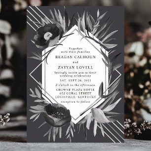Invitation Mariage Élégant Géométrique Floral Monochrome