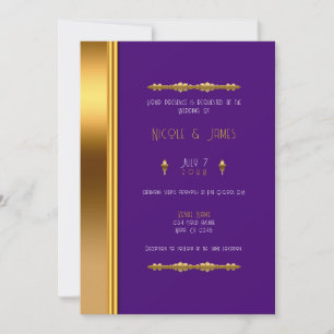 Invitation Mariage Élégant Glamour Or Pourpre Royal  