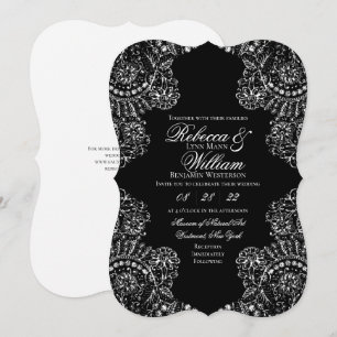 Invitation Mariage élégant gothique en dentelle noir et blanc