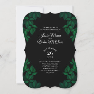 Invitation Mariage élégant gothique Feuille vert et noir