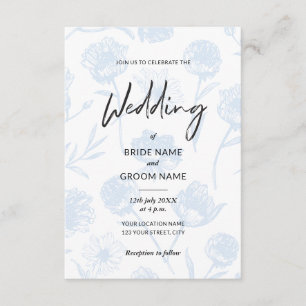 Invitation Mariage Élégant Illustration Florale Bleu Clair