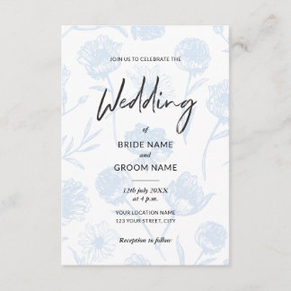 Invitation Mariage Élégant Illustration Florale Bleu Clair