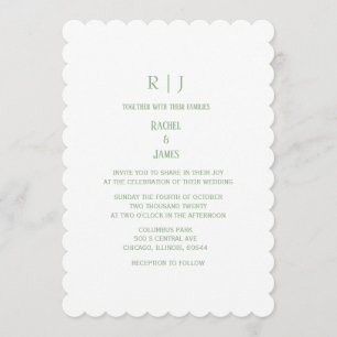 Invitation Mariage Élégant Initiales Monogramme Vert Sauge Bl