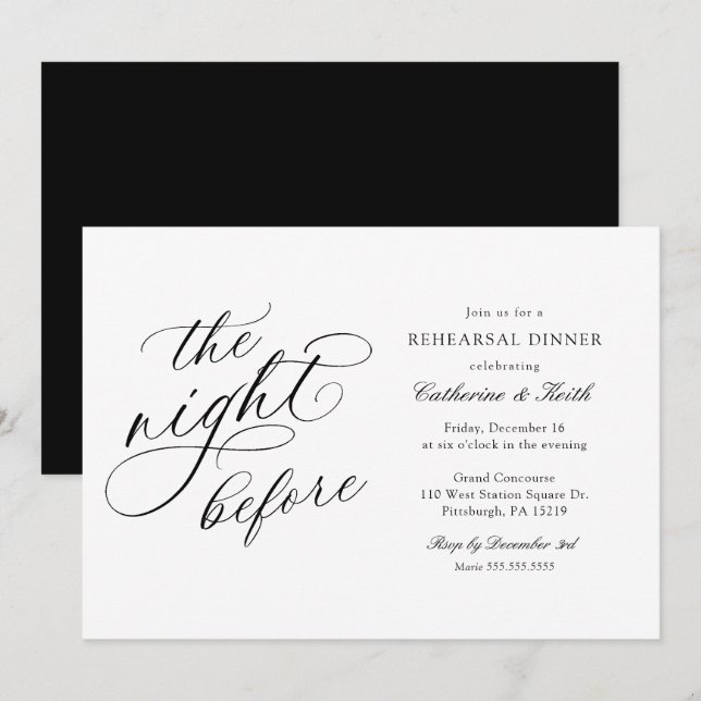 Invitation Mariage Élégant La Nuit Avant Le Dîner De Répétiti (Devant / Derrière)