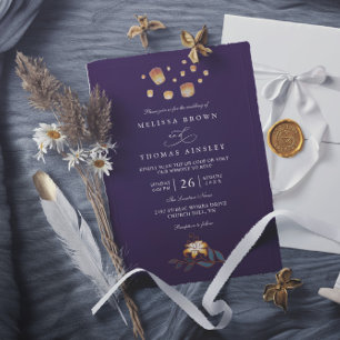 Invitation Mariage Élégant Lanternes Emmêlées Code QR Moderne