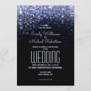 Invitation Mariage élégant Les lumières bleues bokee arrière 