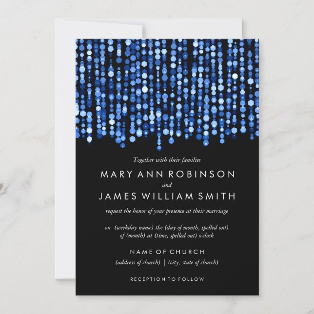Invitation Mariage élégant Lumières bleues modernes (Devant)