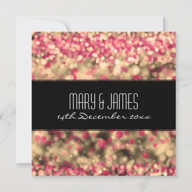 Invitation Mariage élégant Lumières scintillantes fuchsia et  (Devant)