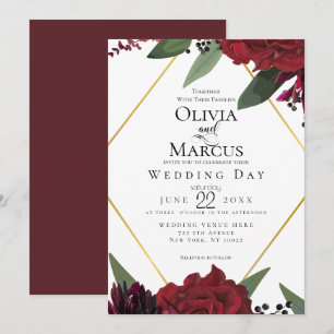 Invitation MARIAGE   Élégant Marsala Bourgogne riche Floral 3