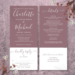 Invitation Mariage Élégant Mauve Script Tout En Un