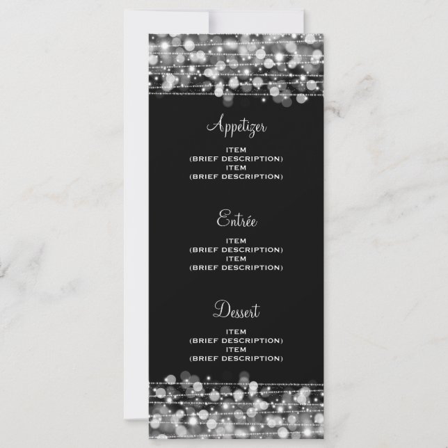 Invitation Mariage élégant Menu Fête Paillettes Argent (Devant)