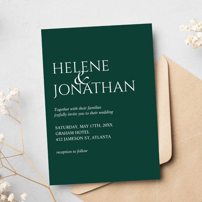 Invitation Mariage élégant minimal Emerald vert moderne (Modern Minimal Emerald Green Elegant Wedding Invitation)