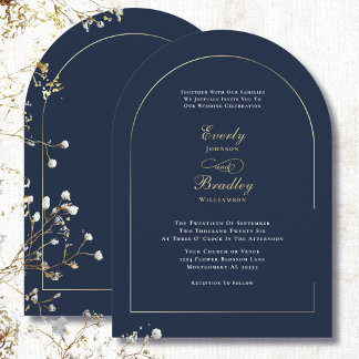 Invitation Mariage Élégant Minimaliste Arc Bleu Marine Blanc