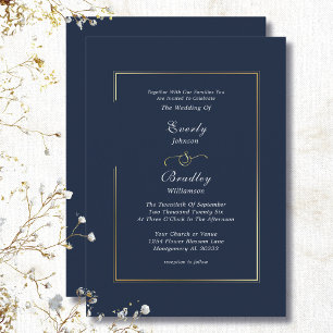 Invitation Mariage Élégant Minimaliste avec Bordure Or et Ble