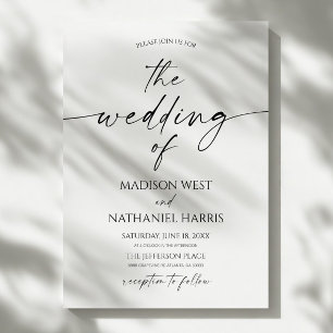 Invitation Mariage Élégant Minimaliste Blanc Noir Moderne