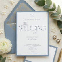 Mariage Élégant Minimaliste Bleu Poussiéreux Monog