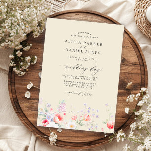Invitation Mariage élégant minimaliste floral beige de fleurs