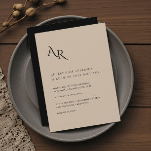 Invitation Mariage Élégant Minimaliste Moderne Beige Noir