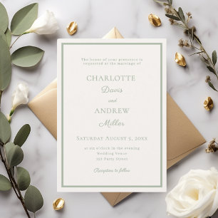 Invitation Mariage élégant minimaliste moderne vert sauge ivo