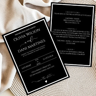 Invitation Mariage Élégant Minimaliste Noir & Blanc